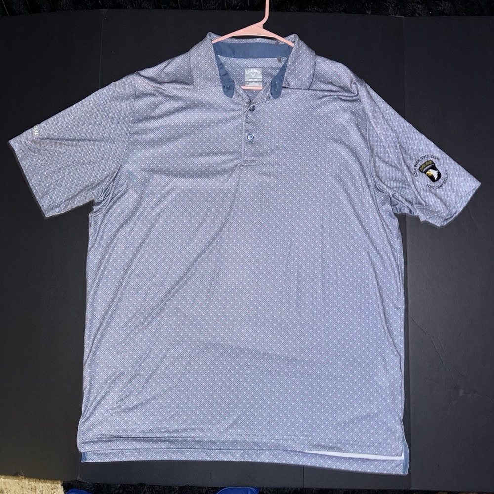 Men's Large Callaway Opti-Dri Cole Park Golf Club Gray Pink Geometric Golf Polo
